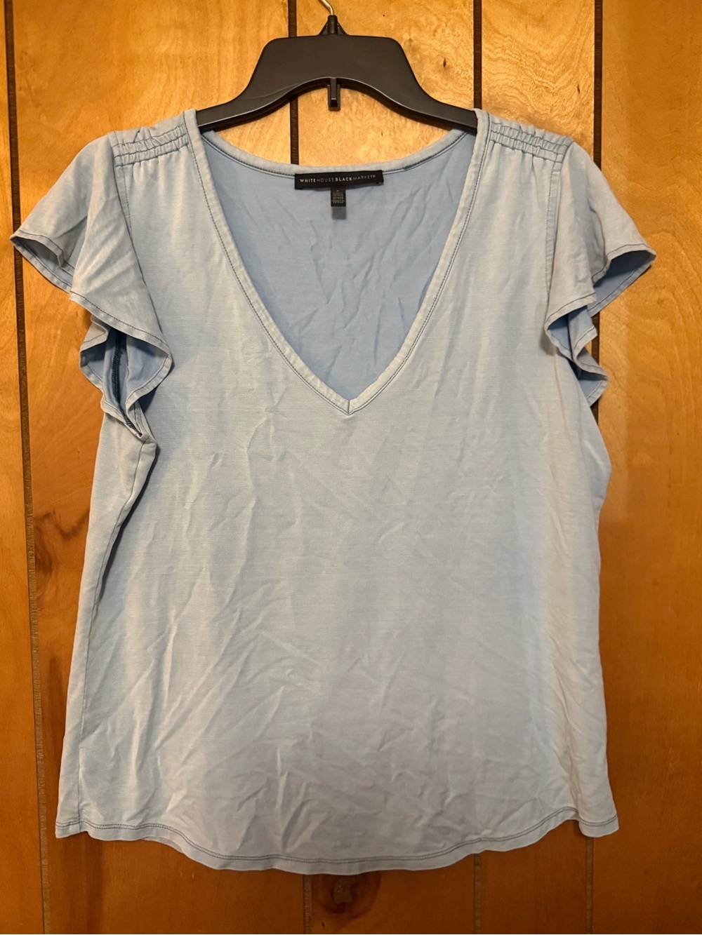 White House Black Market Light Blue V-Neck Ruffle Sleeve Tank